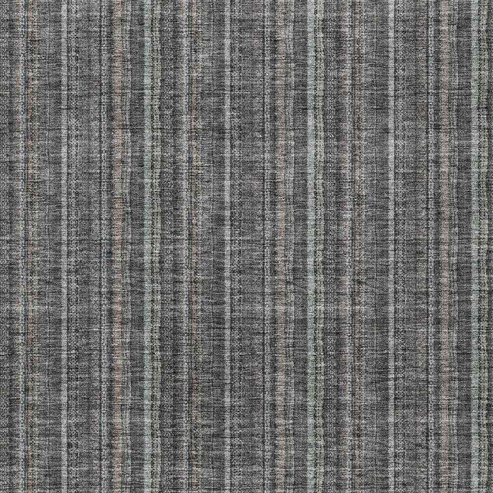 10' X 14' Gray And Silver Striped Washable Indoor Outdoor Area Rug