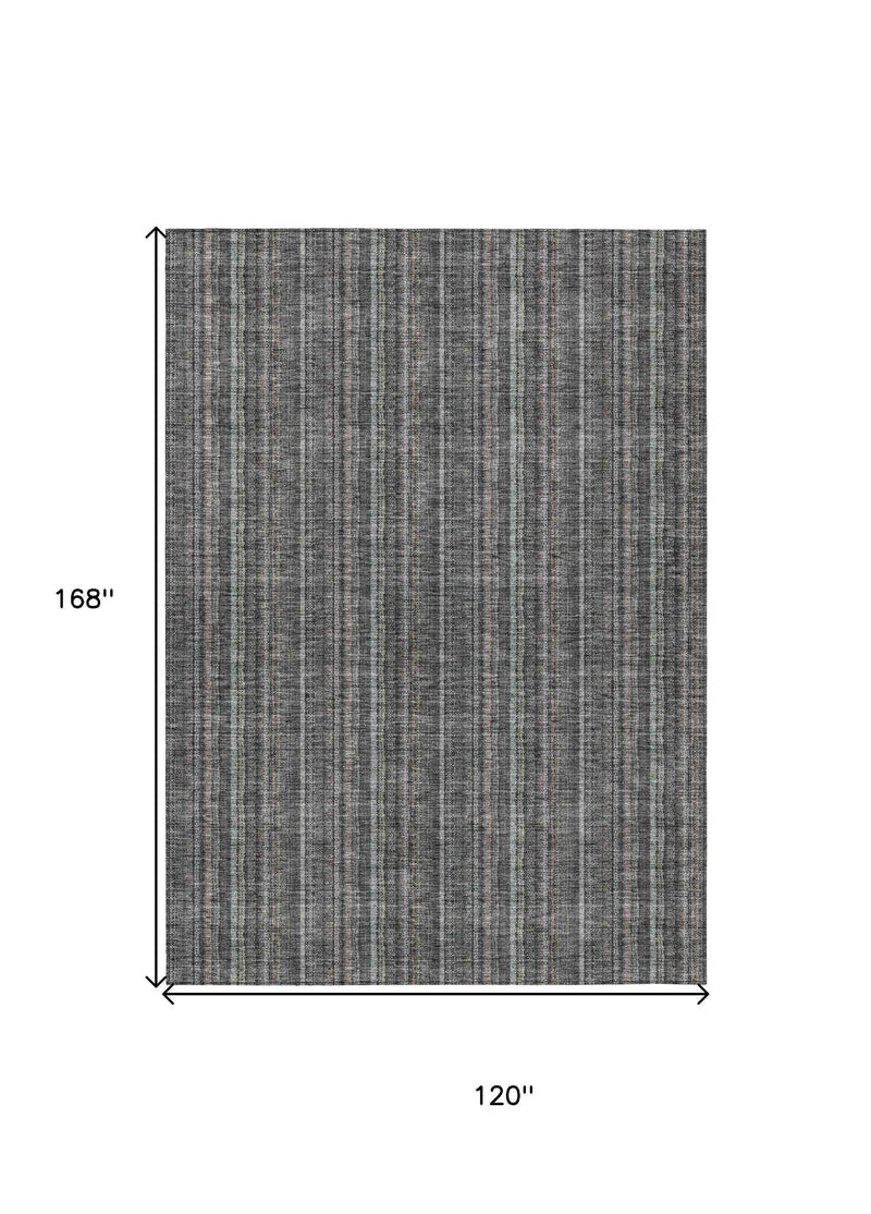 10' X 14' Gray And Silver Striped Washable Indoor Outdoor Area Rug