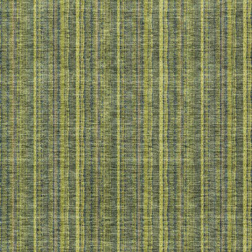3' X 5' Olive Green And Lime Green Striped Washable Indoor Outdoor Area Rug