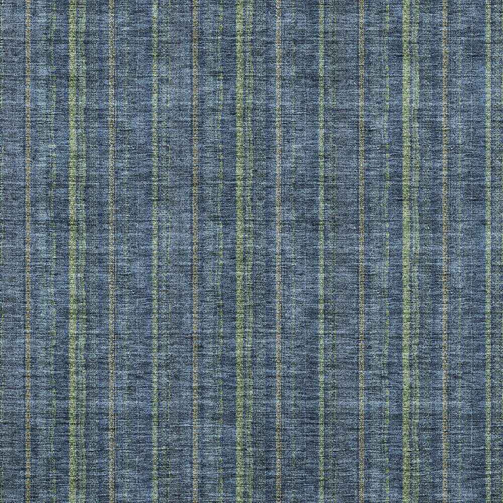 9' X 12' Blue Denim Blue And Mint Green Striped Washable Indoor Outdoor Area Rug