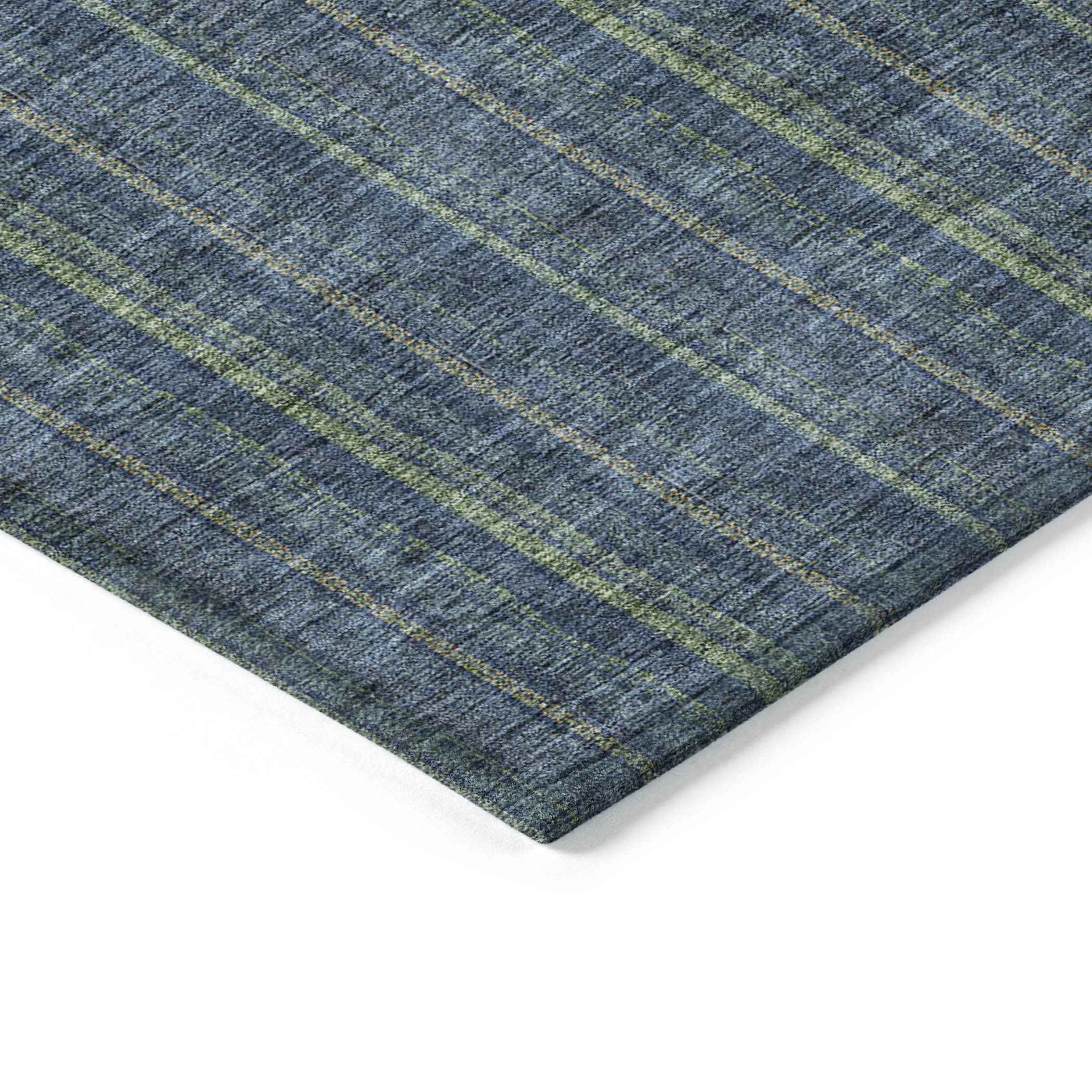 9' X 12' Blue Denim Blue And Mint Green Striped Washable Indoor Outdoor Area Rug