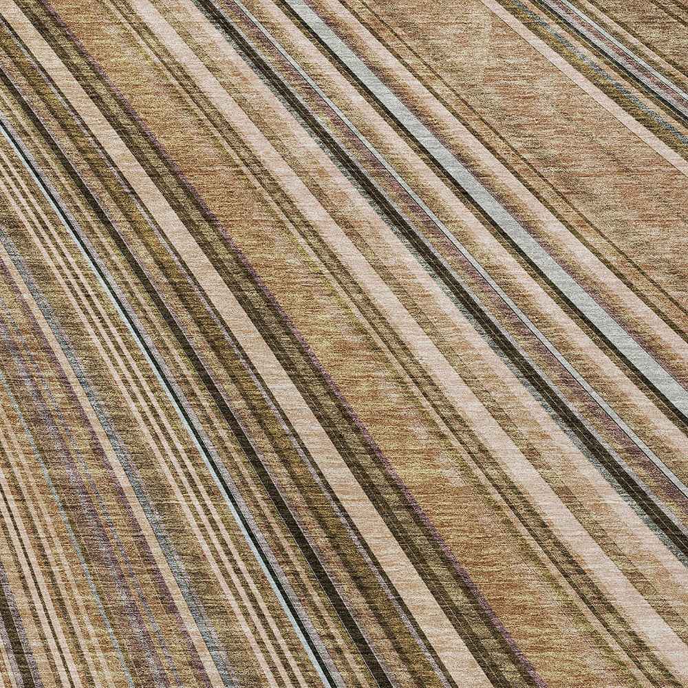 9' X 12' Taupe Beige And Brown Striped Washable Indoor Outdoor Area Rug