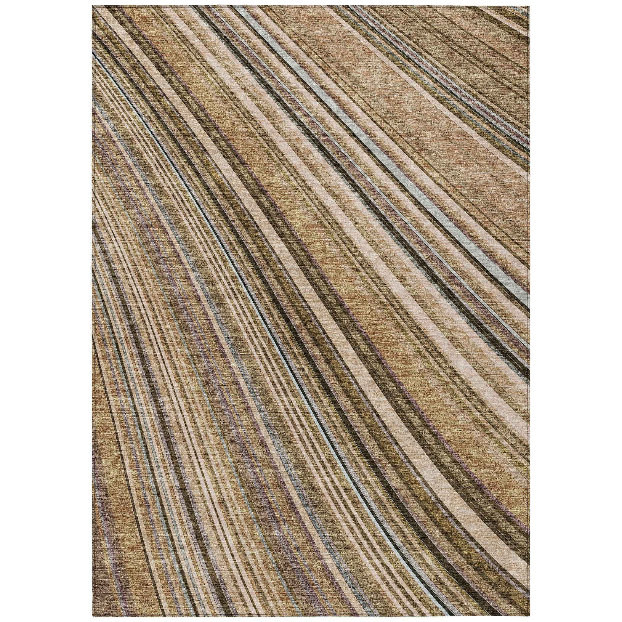 9' X 12' Taupe Beige And Brown Striped Washable Indoor Outdoor Area Rug