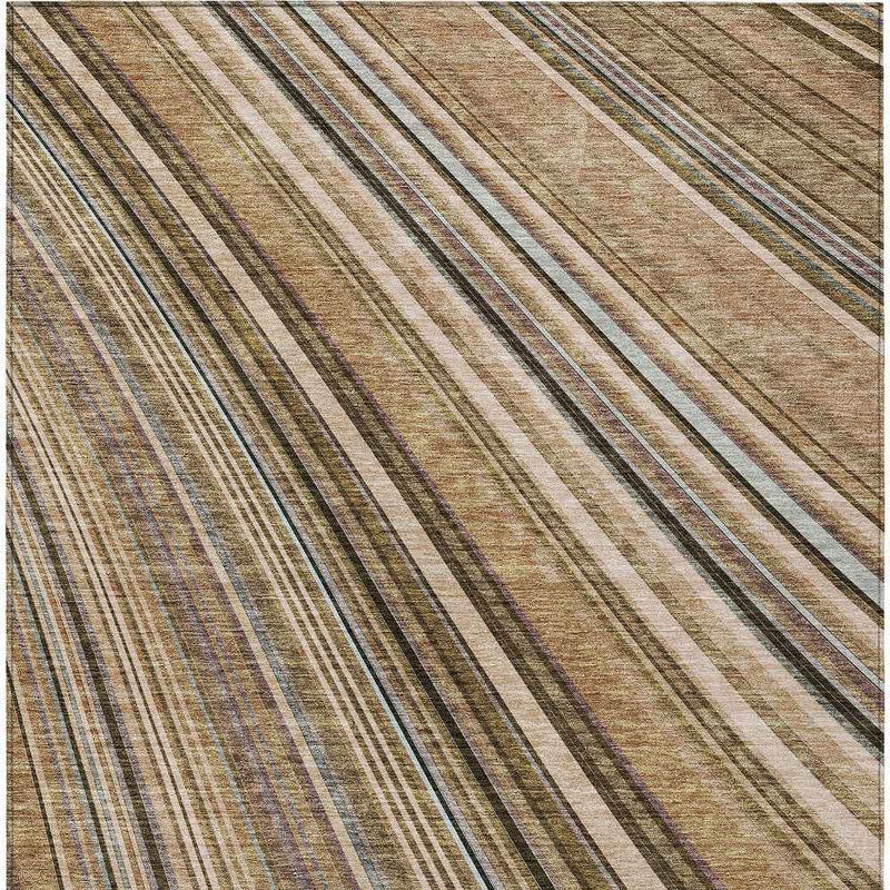 9' X 12' Taupe Beige And Brown Striped Washable Indoor Outdoor Area Rug