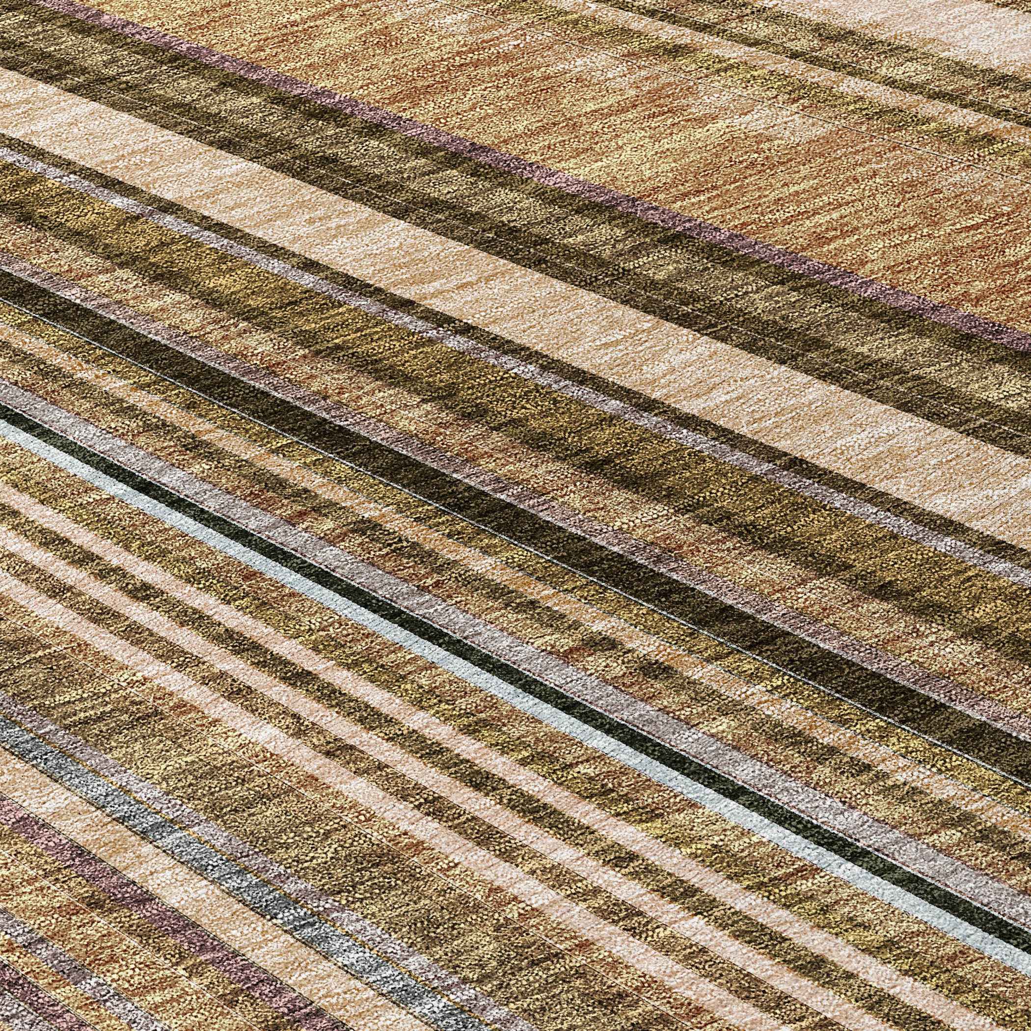 8' Taupe Beige And Brown Round Striped Washable Indoor Outdoor Area Rug