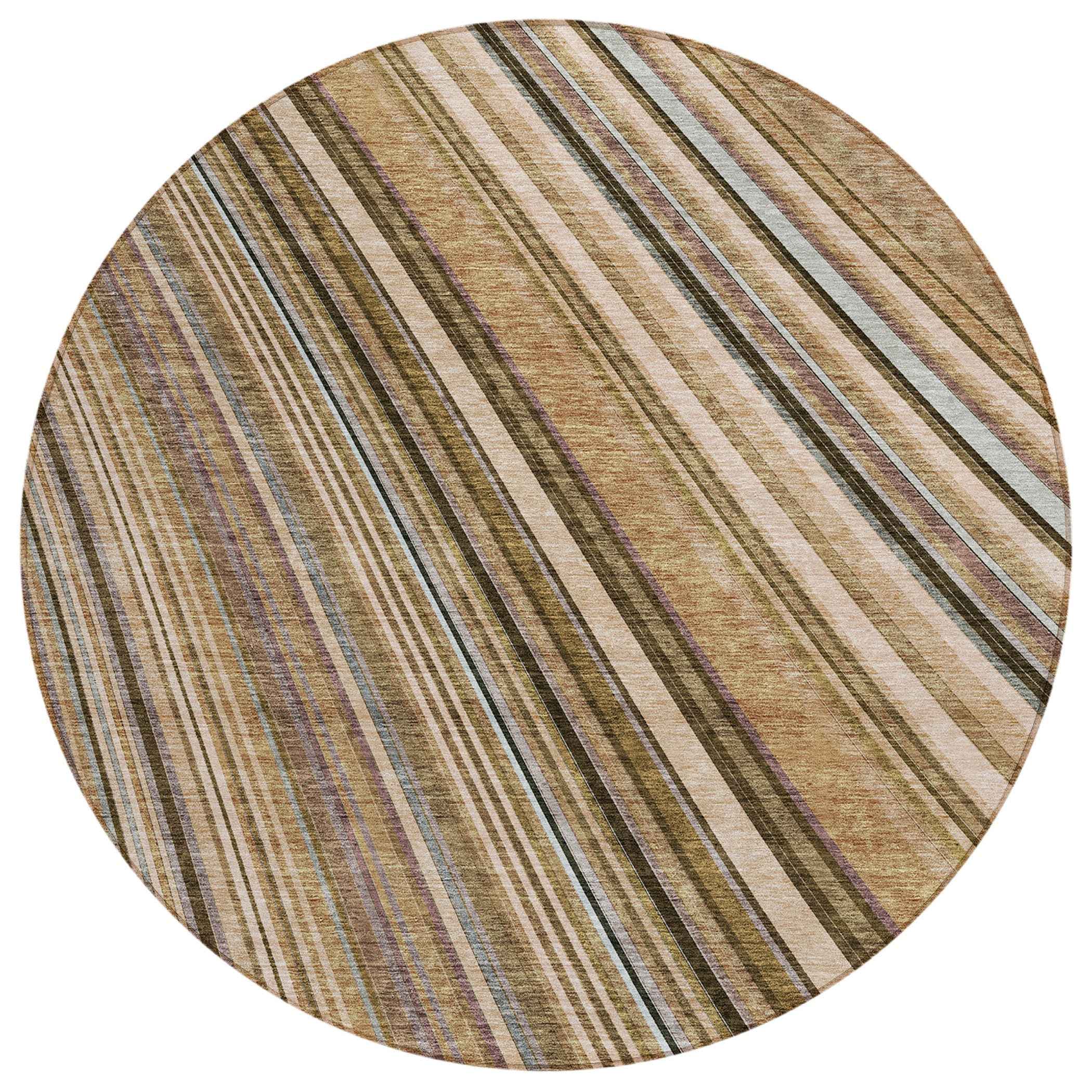 8' Taupe Beige And Brown Round Striped Washable Indoor Outdoor Area Rug