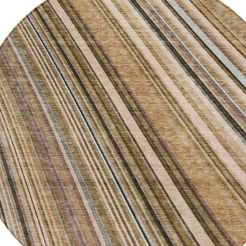 8' Taupe Beige And Brown Round Striped Washable Indoor Outdoor Area Rug