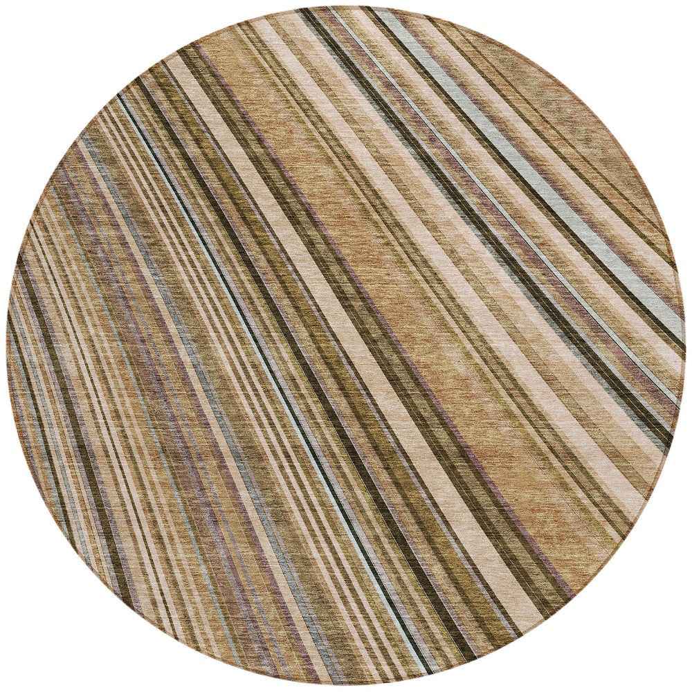 8' Taupe Beige And Brown Round Striped Washable Indoor Outdoor Area Rug