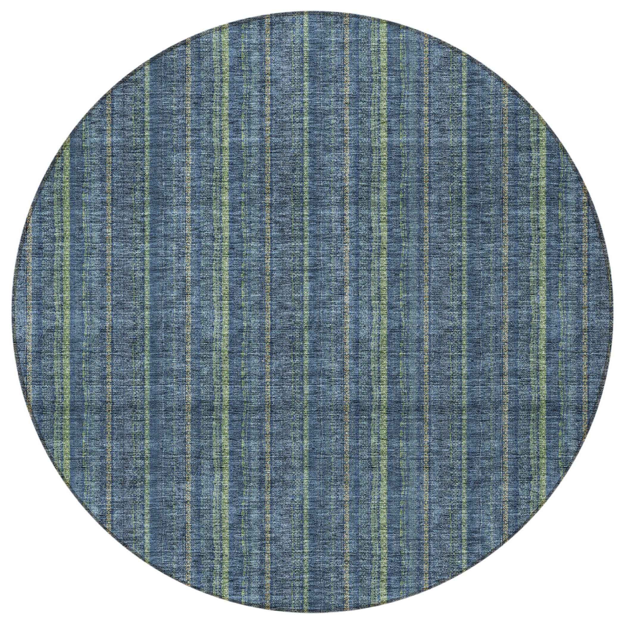 8' Blue Denim Blue And Mint Green Round Striped Washable Indoor Outdoor Area Rug Default Title