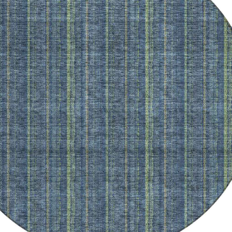 8' Blue Denim Blue And Mint Green Round Striped Washable Indoor Outdoor Area Rug