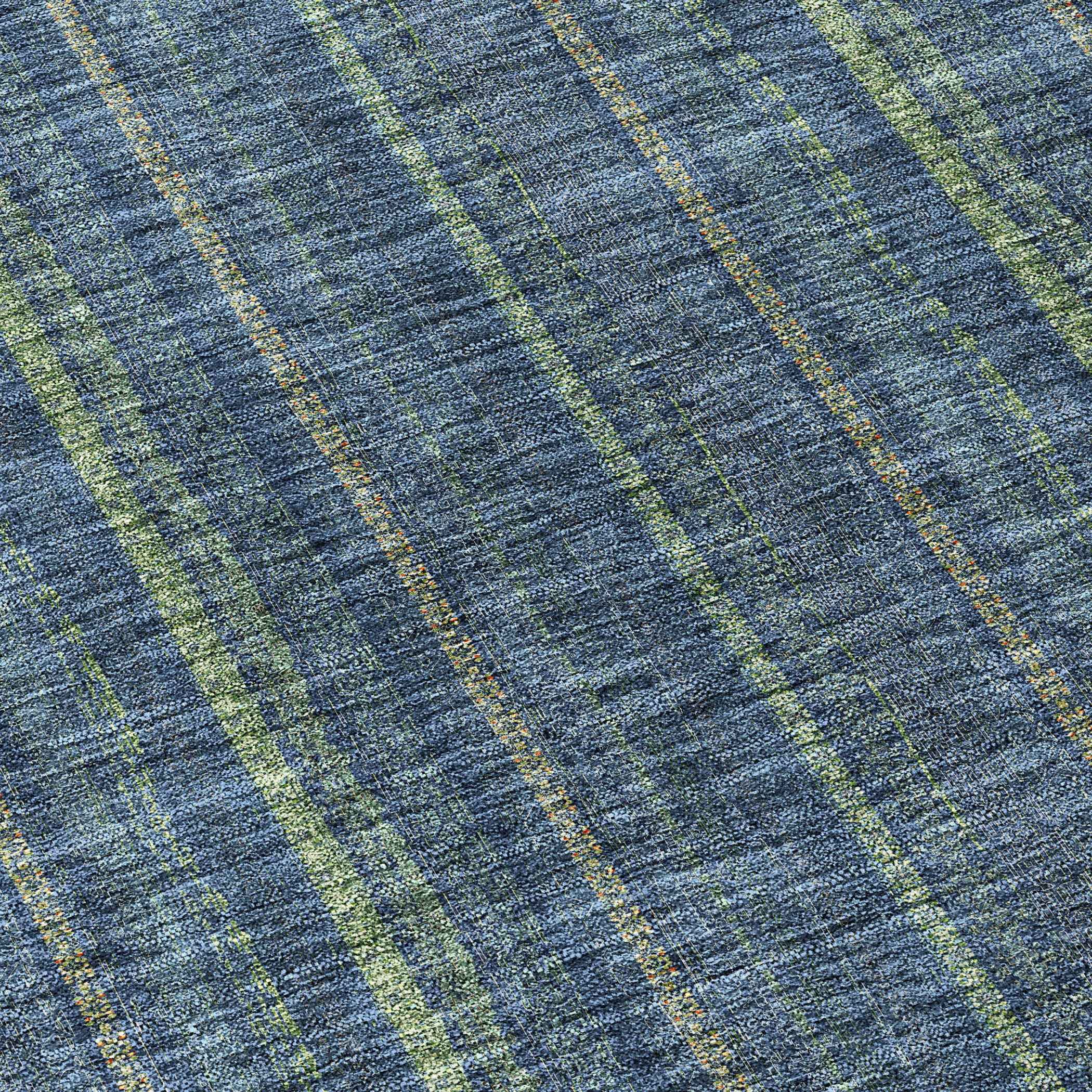 8' Blue Denim Blue And Mint Green Round Striped Washable Indoor Outdoor Area Rug