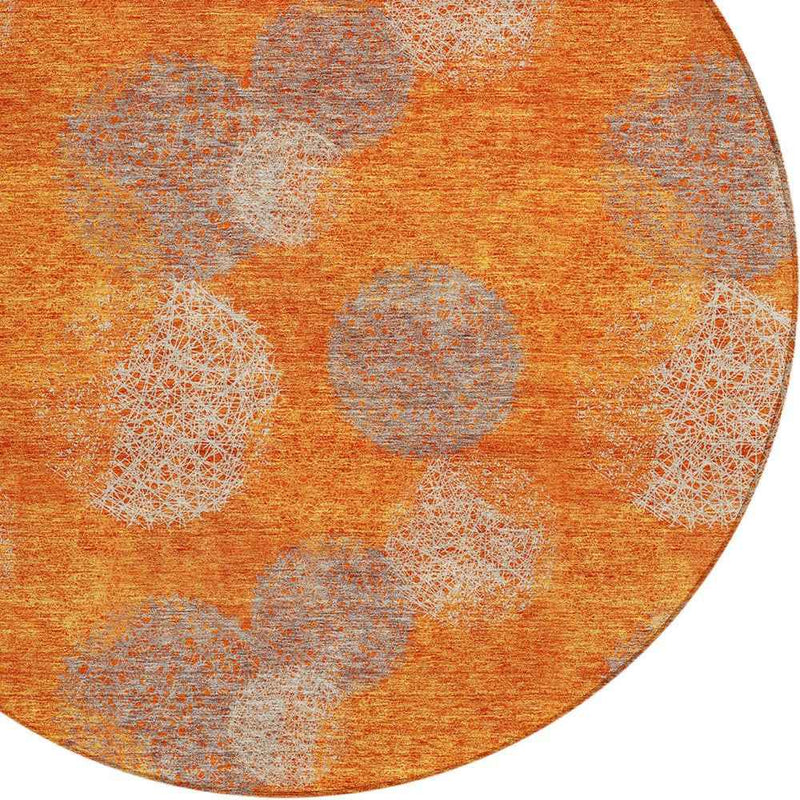 8' Orange Silver And Peach Round Polka Dot Washable Indoor Outdoor Area Rug