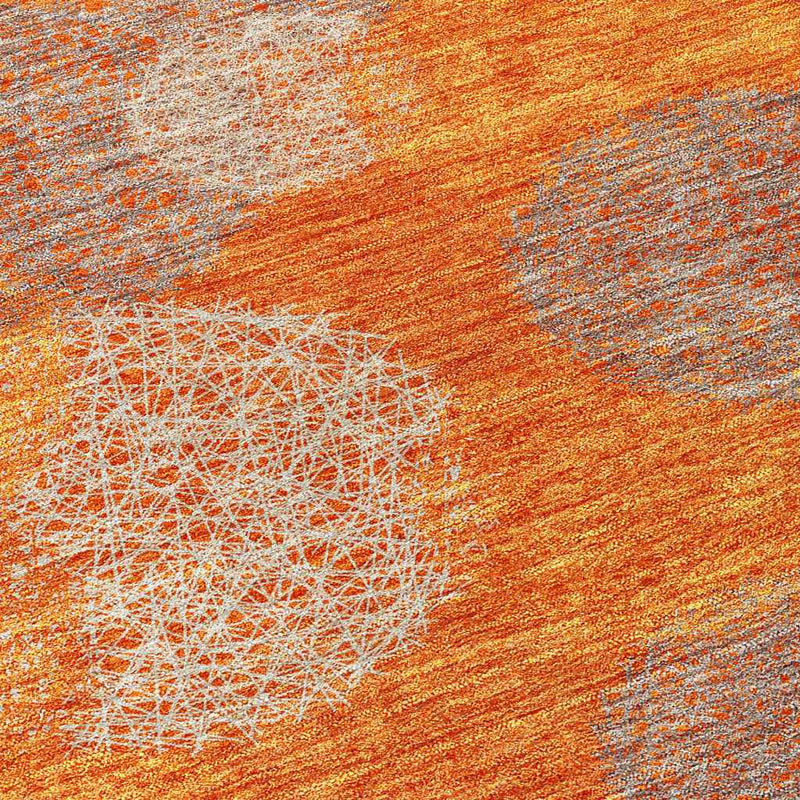 8' Orange Silver And Peach Round Polka Dot Washable Indoor Outdoor Area Rug