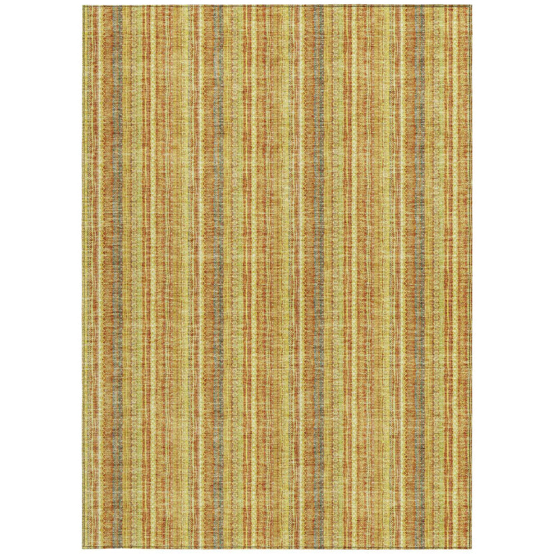 3' X 5' Gold And Copper Striped Washable Indoor Outdoor Area Rug