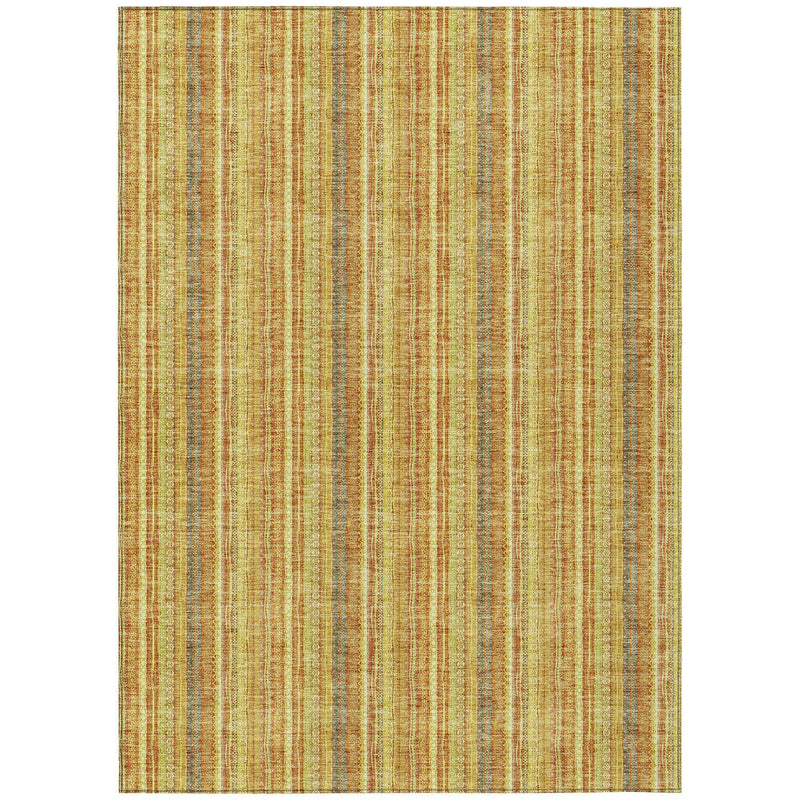 3' X 5' Gold And Copper Striped Washable Indoor Outdoor Area Rug