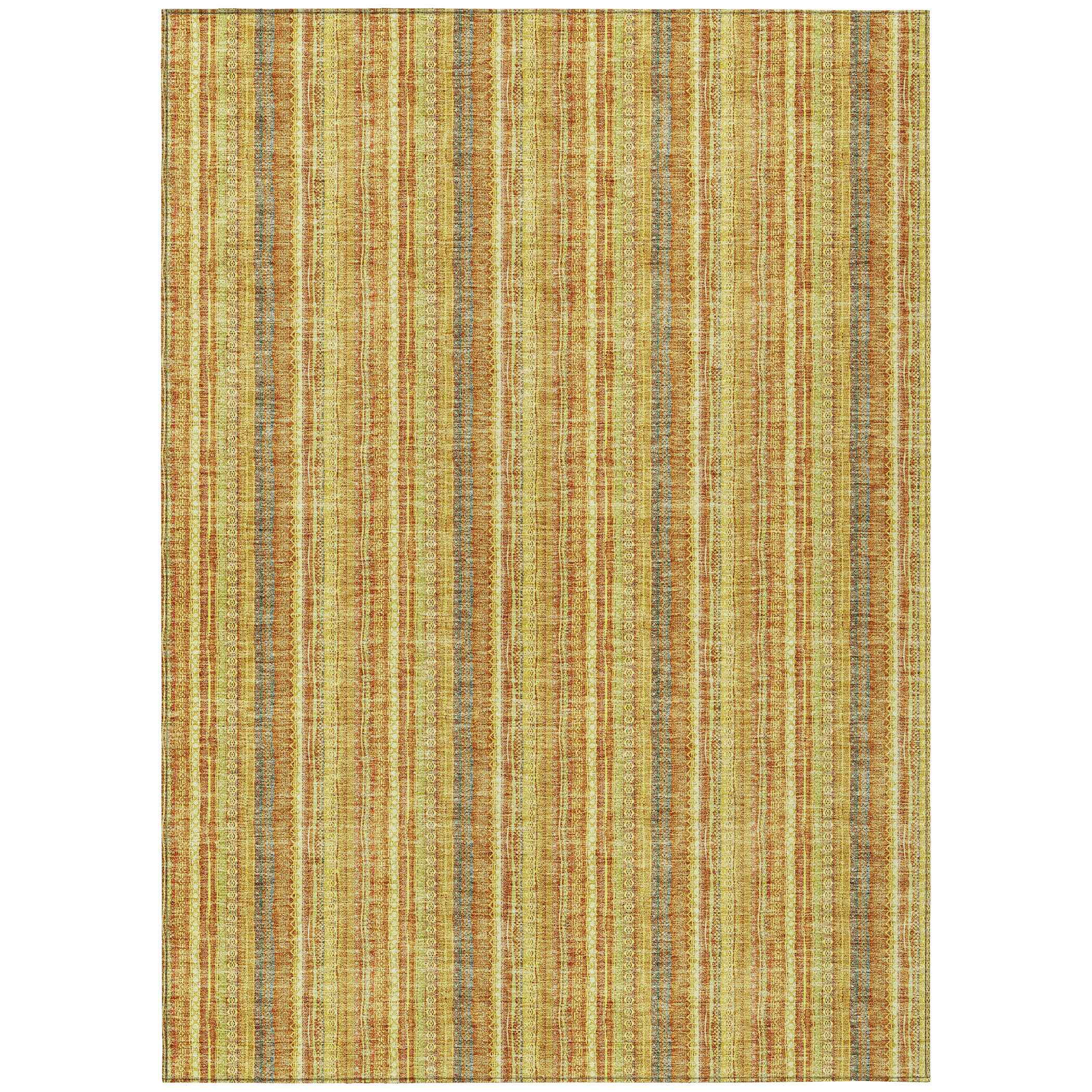 5' X 8' Gold And Copper Striped Washable Indoor Outdoor Area Rug