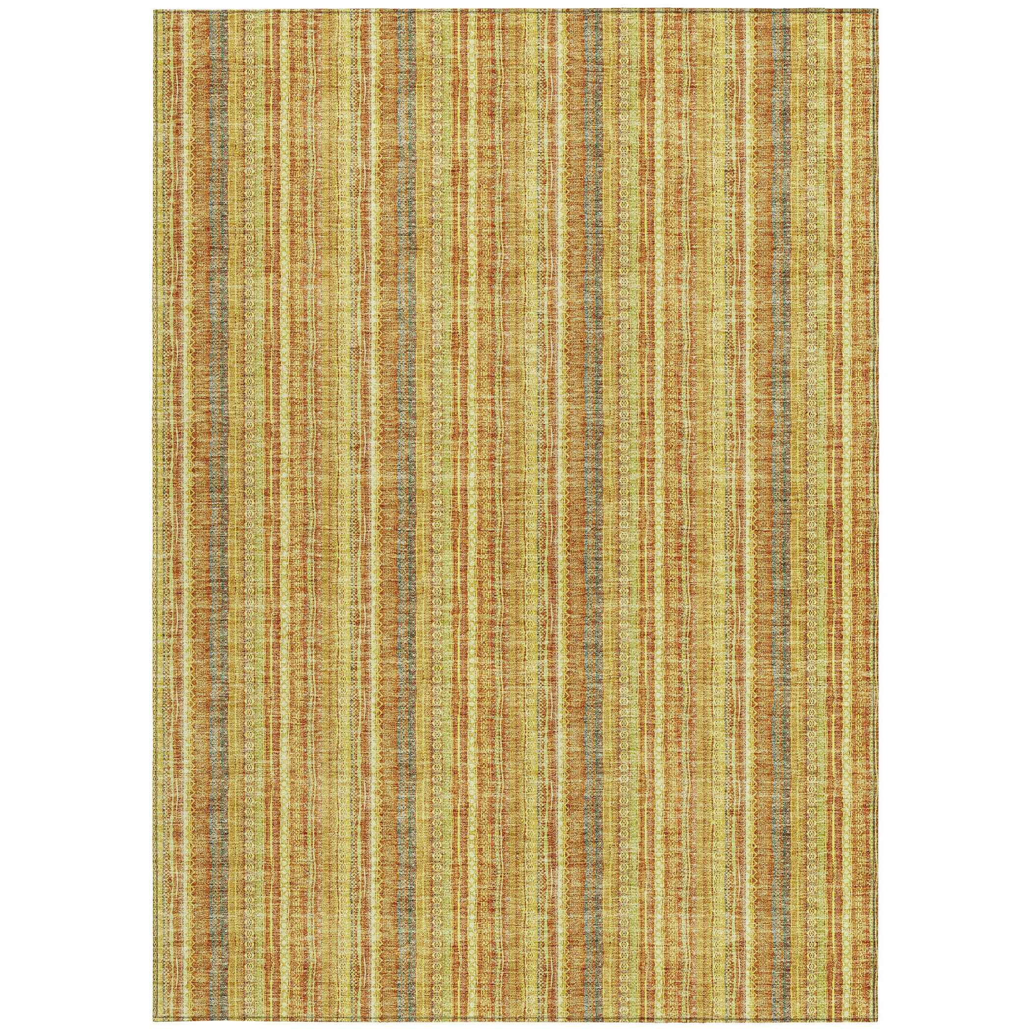 5' X 8' Gold And Copper Striped Washable Indoor Outdoor Area Rug