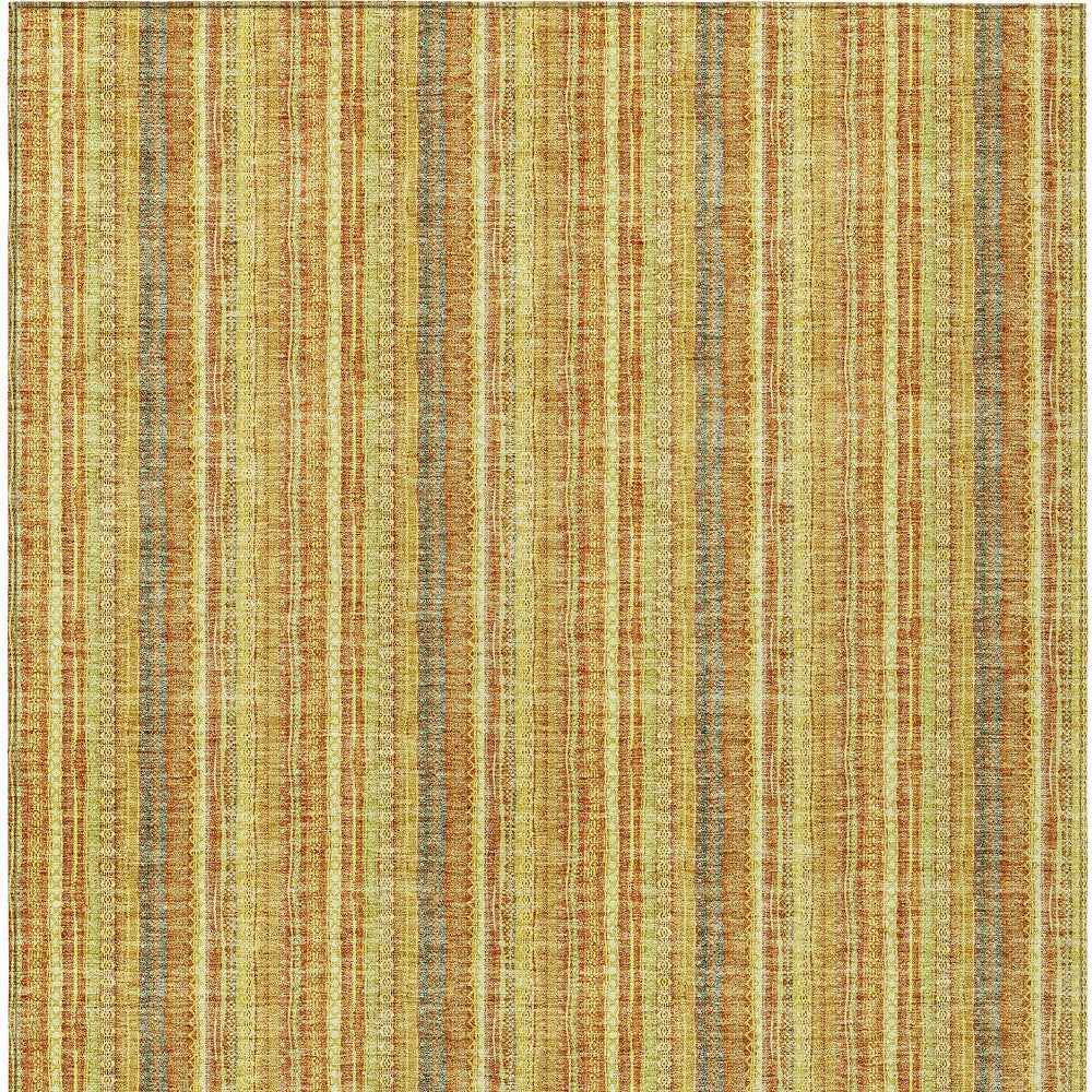 5' X 8' Gold And Copper Striped Washable Indoor Outdoor Area Rug