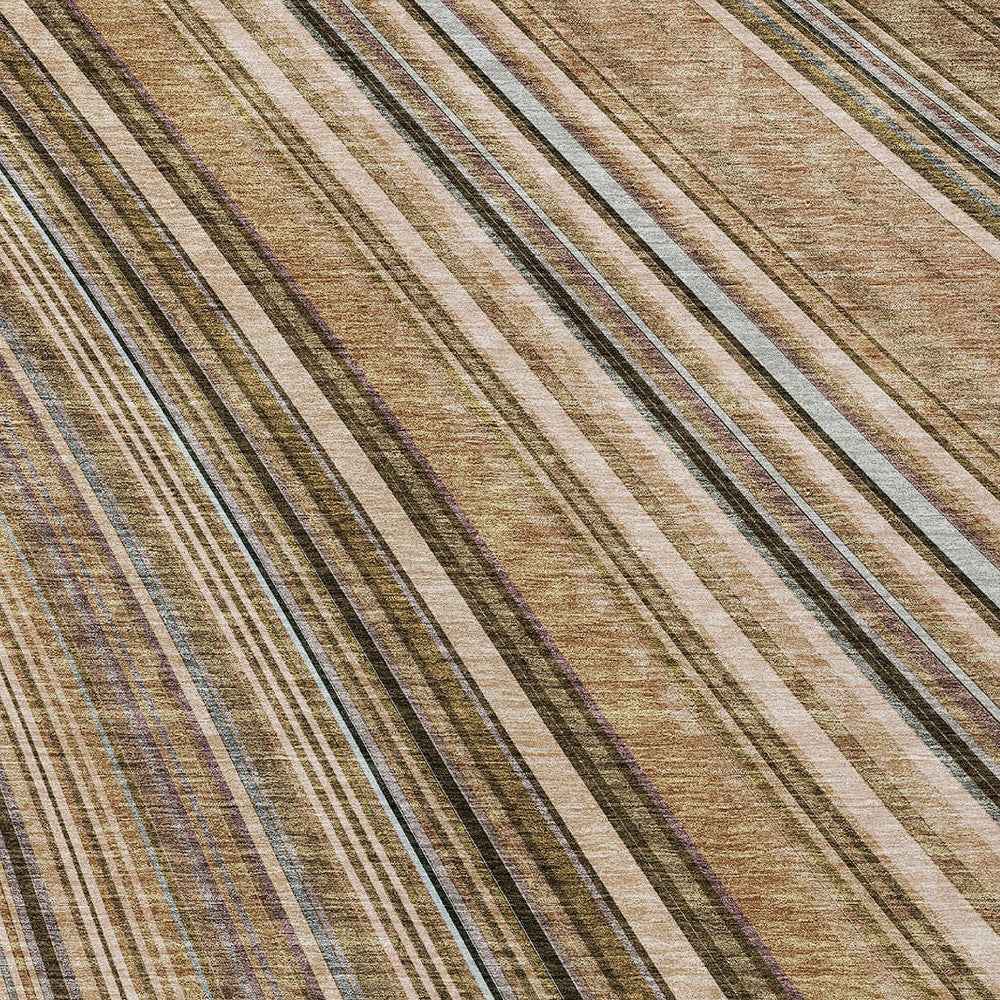 5' X 8' Taupe Beige And Brown Striped Washable Indoor Outdoor Area Rug