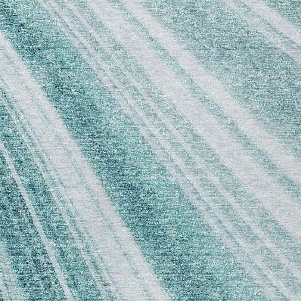 5' X 8' Teal Blue Turquoise And Aqua Striped Washable Indoor Outdoor Area Rug