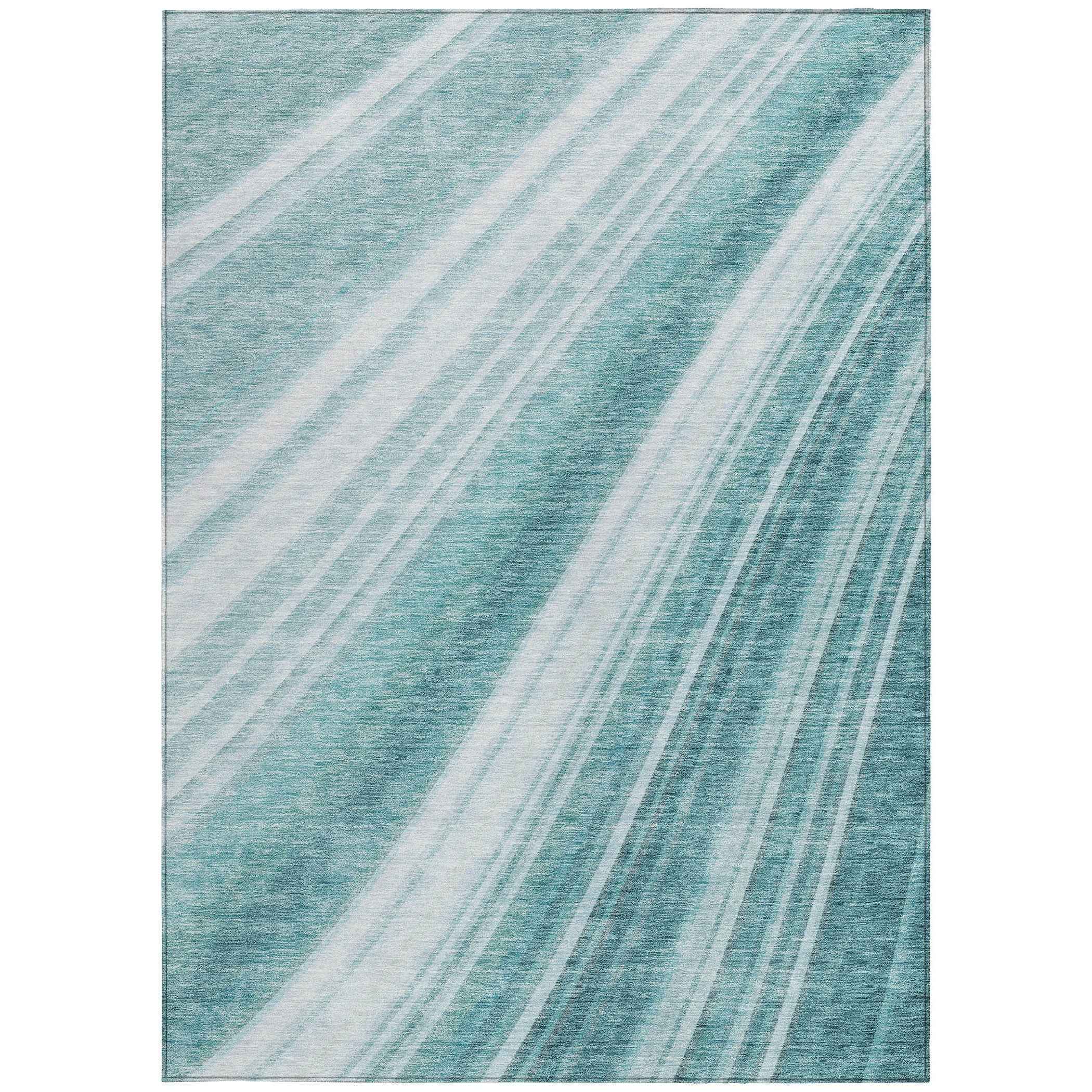 5' X 8' Teal Blue Turquoise And Aqua Striped Washable Indoor Outdoor Area Rug