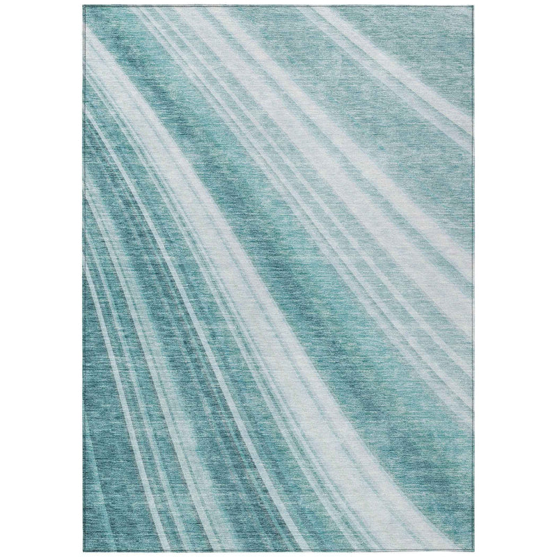5' X 8' Teal Blue Turquoise And Aqua Striped Washable Indoor Outdoor Area Rug