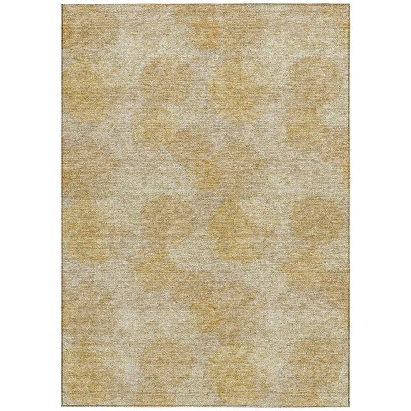 9' X 12' Gold Beige And Wheat Polka Dot Washable Indoor Outdoor Area Rug