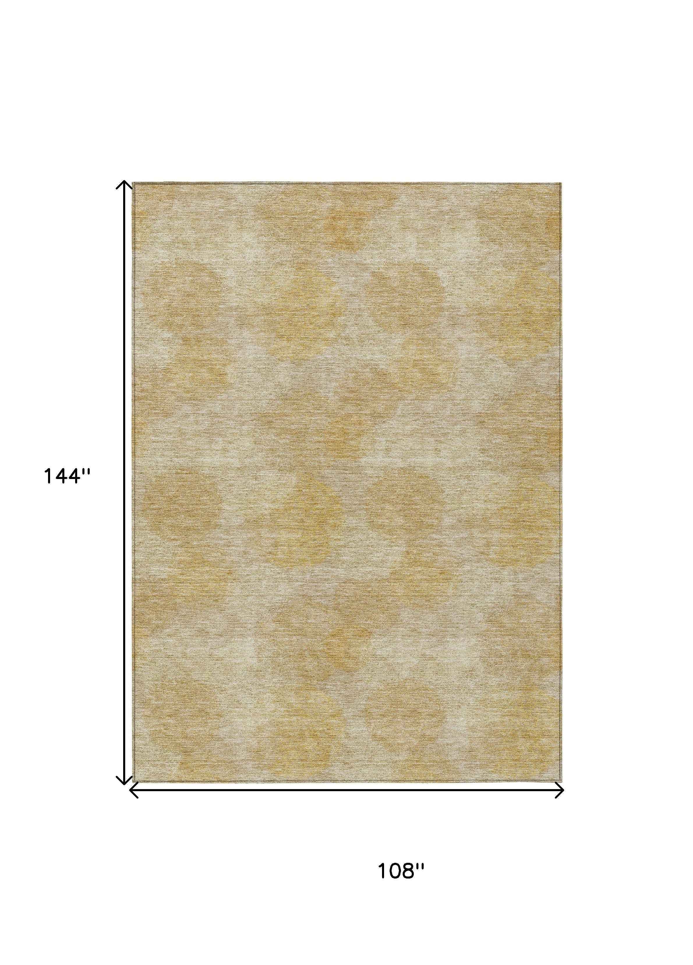 9' X 12' Gold Beige And Wheat Polka Dot Washable Indoor Outdoor Area Rug