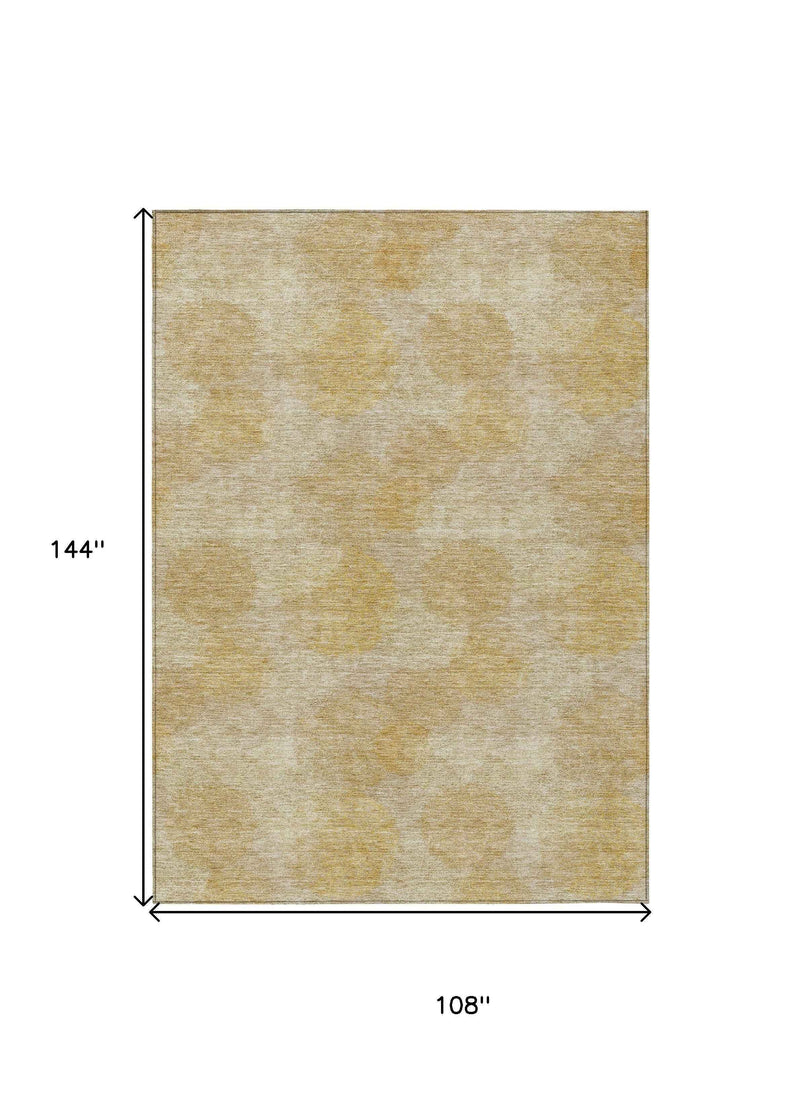 9' X 12' Gold Beige And Wheat Polka Dot Washable Indoor Outdoor Area Rug