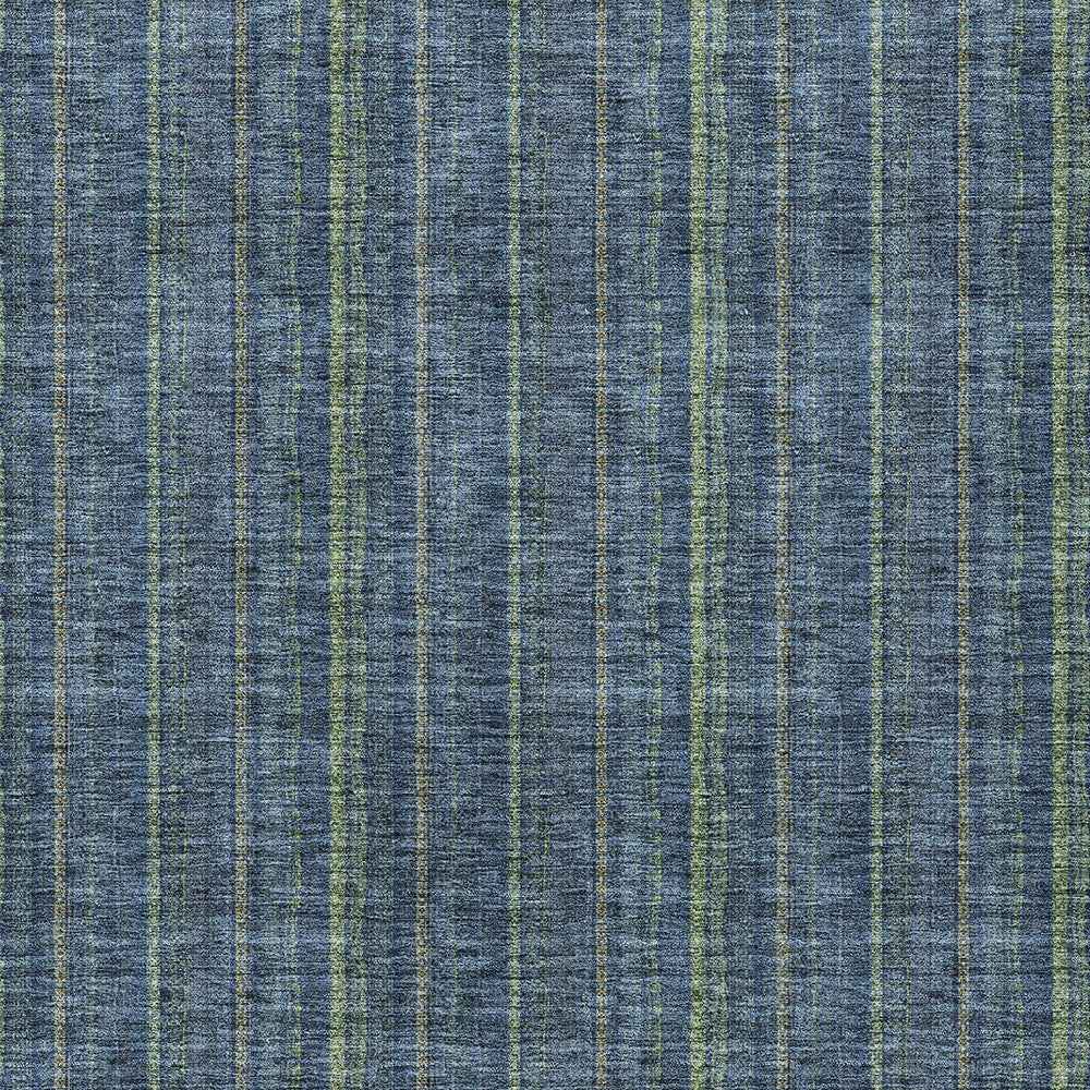 8' X 10' Blue Denim Blue And Mint Green Striped Washable Indoor Outdoor Area Rug