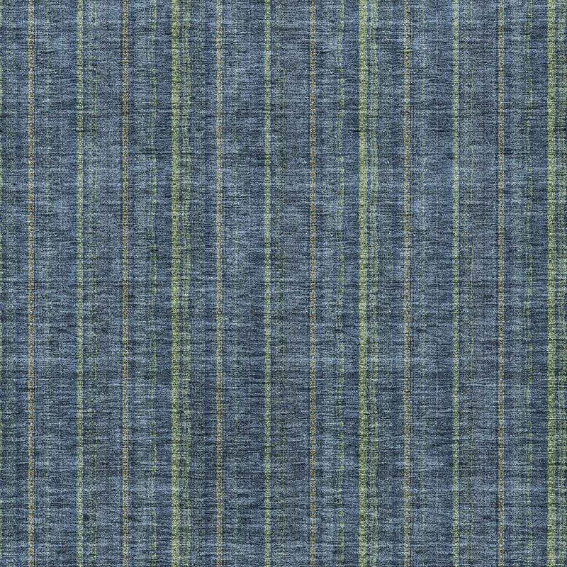8' X 10' Blue Denim Blue And Mint Green Striped Washable Indoor Outdoor Area Rug