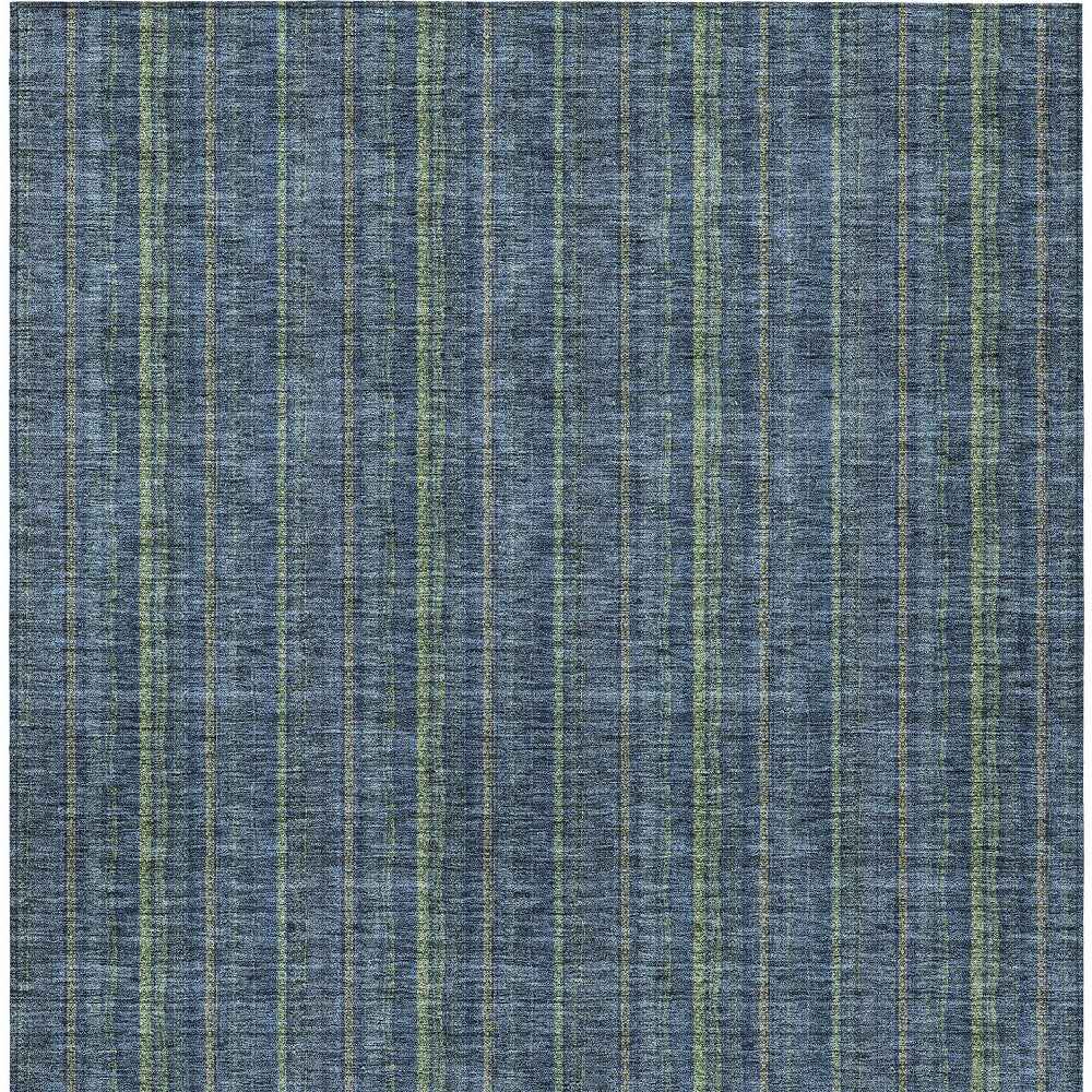 8' X 10' Blue Denim Blue And Mint Green Striped Washable Indoor Outdoor Area Rug