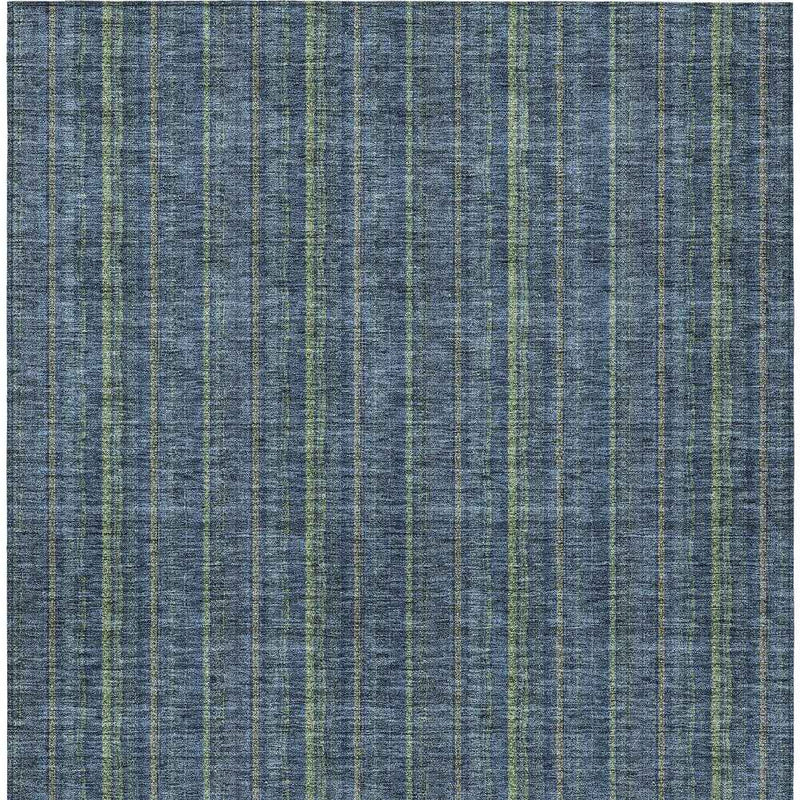 8' X 10' Blue Denim Blue And Mint Green Striped Washable Indoor Outdoor Area Rug