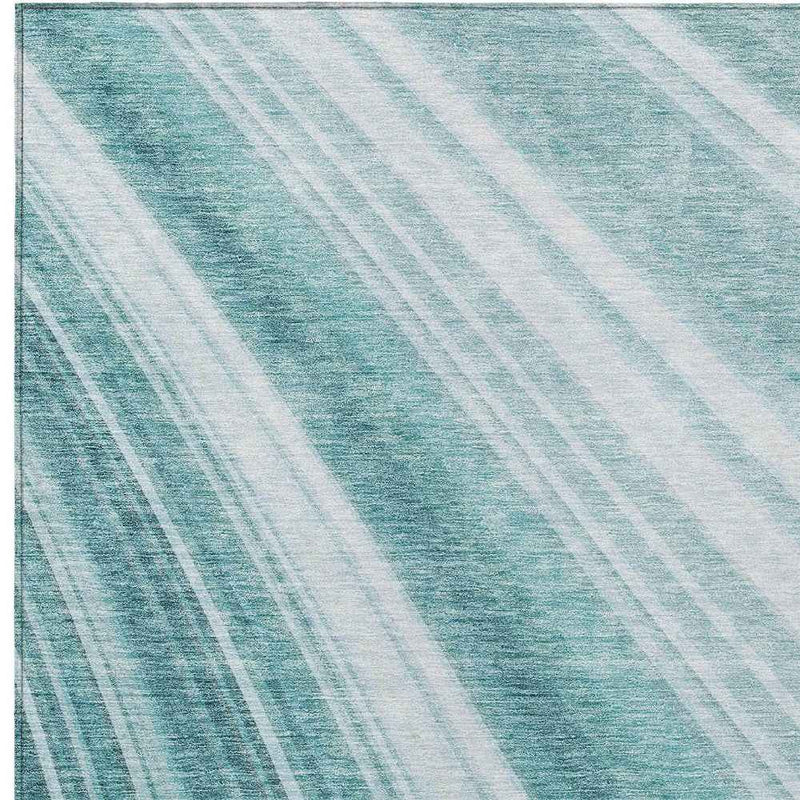 8' X 10' Teal Blue Turquoise And Aqua Striped Washable Indoor Outdoor Area Rug