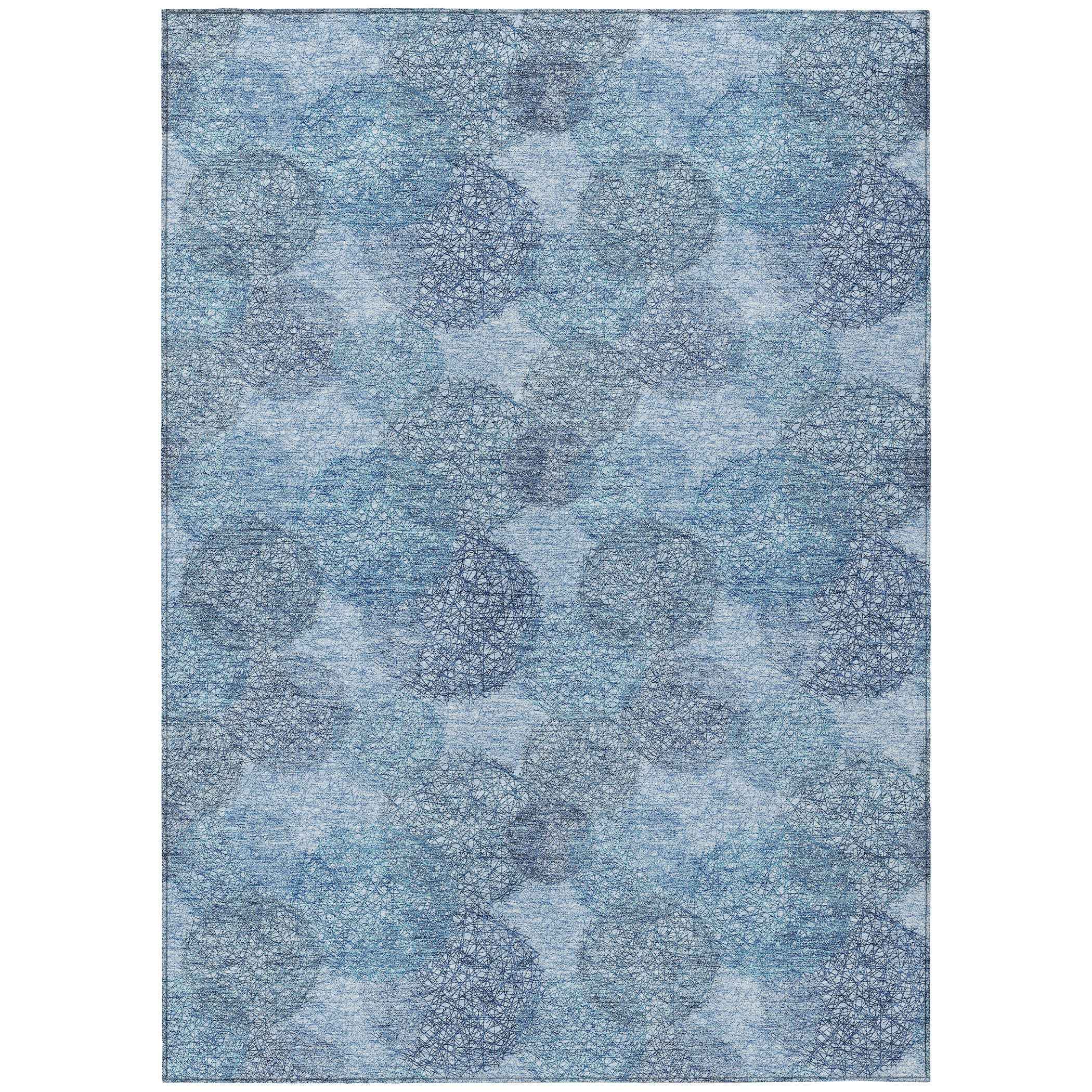 8' X 10' Denim Blue Navy Blue And Ivory Polka Dot Washable Indoor Outdoor Area Rug