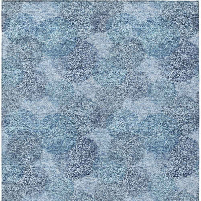 8' X 10' Denim Blue Navy Blue And Ivory Polka Dot Washable Indoor Outdoor Area Rug