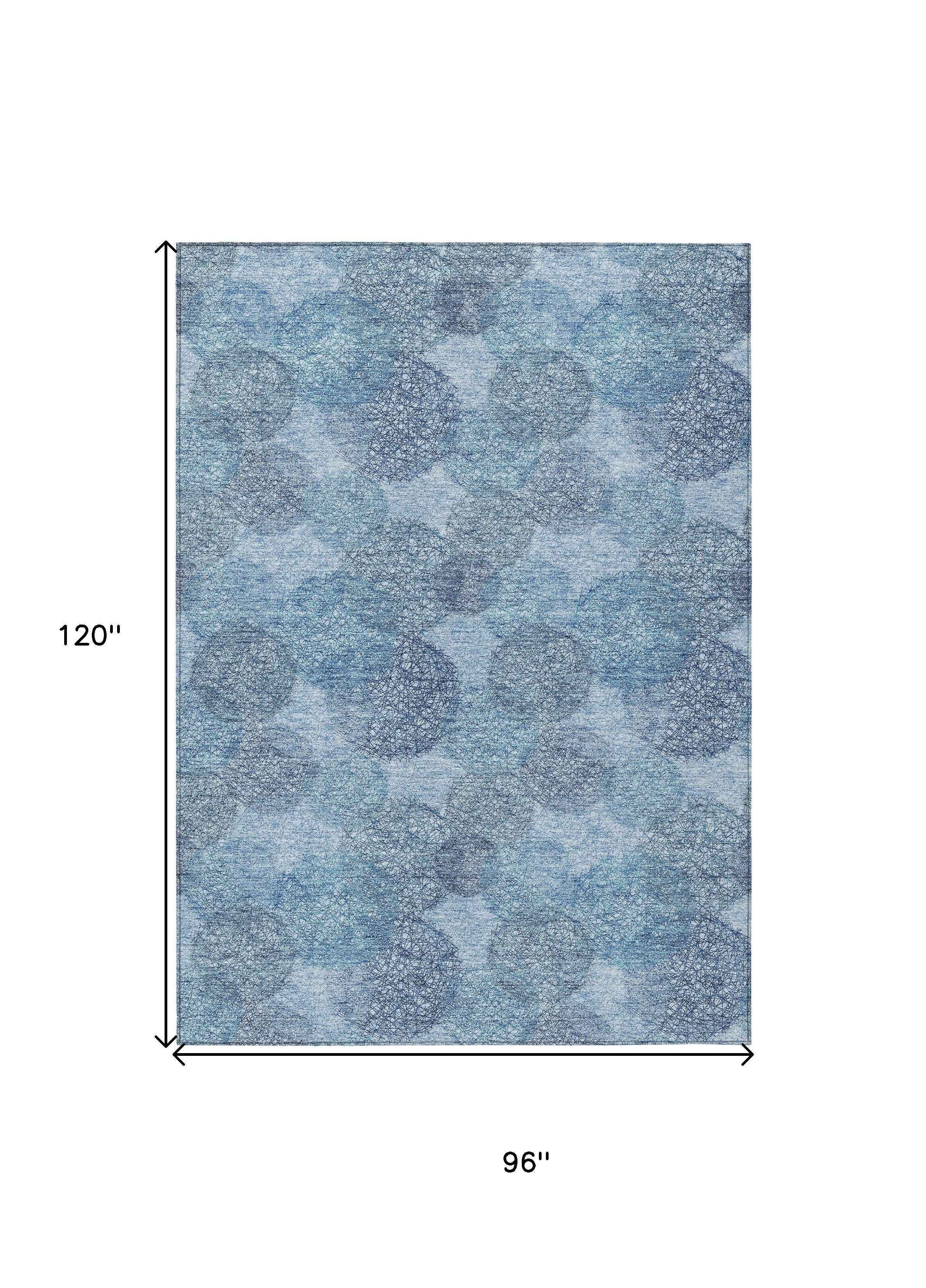 8' X 10' Denim Blue Navy Blue And Ivory Polka Dot Washable Indoor Outdoor Area Rug