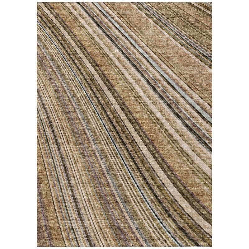8' X 10' Taupe Beige And Brown Striped Washable Indoor Outdoor Area Rug