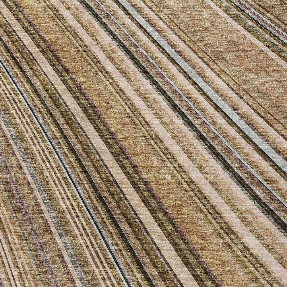 8' X 10' Taupe Beige And Brown Striped Washable Indoor Outdoor Area Rug