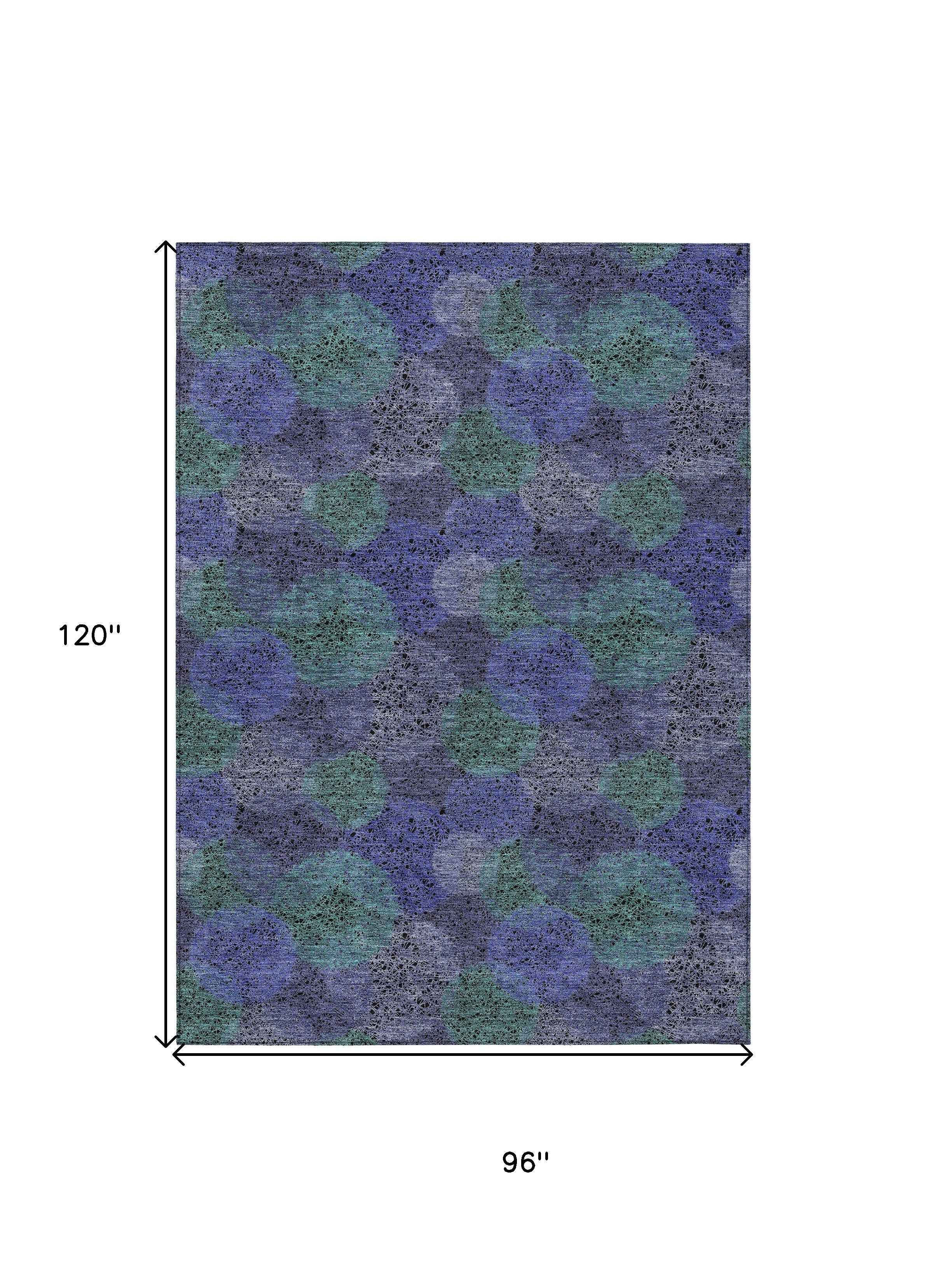 8' X 10' Purple Lavender And Green Polka Dot Washable Indoor Outdoor Area Rug
