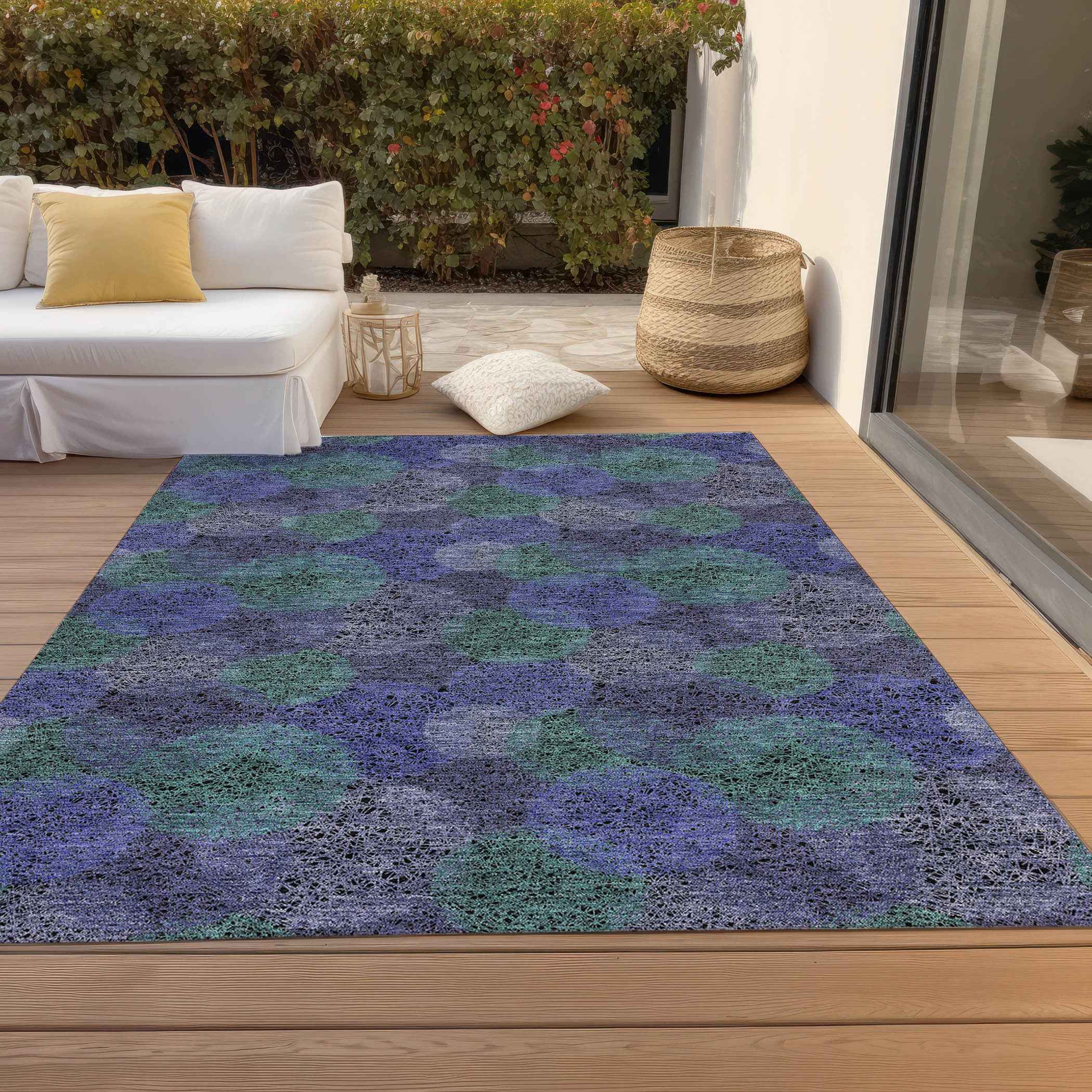 8' X 10' Purple Lavender And Green Polka Dot Washable Indoor Outdoor Area Rug