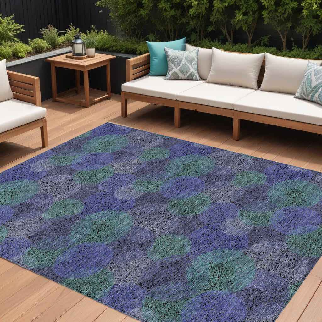 8' X 10' Purple Lavender And Green Polka Dot Washable Indoor Outdoor Area Rug