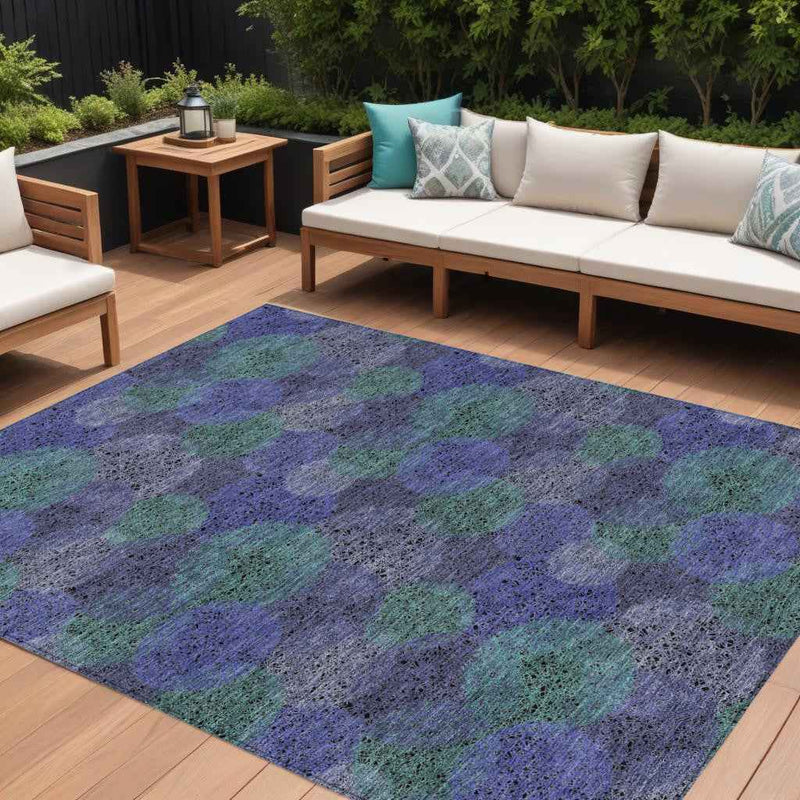 8' X 10' Purple Lavender And Green Polka Dot Washable Indoor Outdoor Area Rug