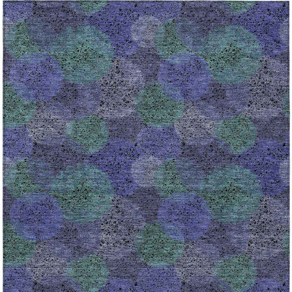 8' X 10' Purple Lavender And Green Polka Dot Washable Indoor Outdoor Area Rug