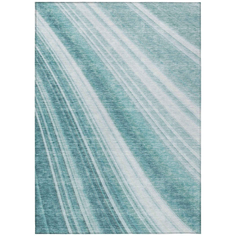 3' X 5' Teal Blue Turquoise And Aqua Striped Washable Indoor Outdoor Area Rug