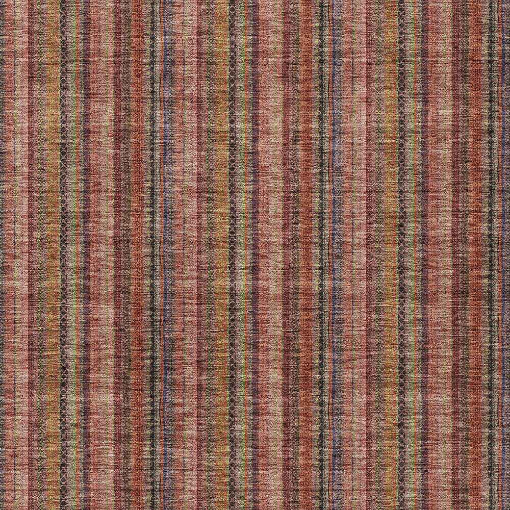 8' X 10' Blush Burgundy And Pink Striped Washable Indoor Outdoor Area Rug