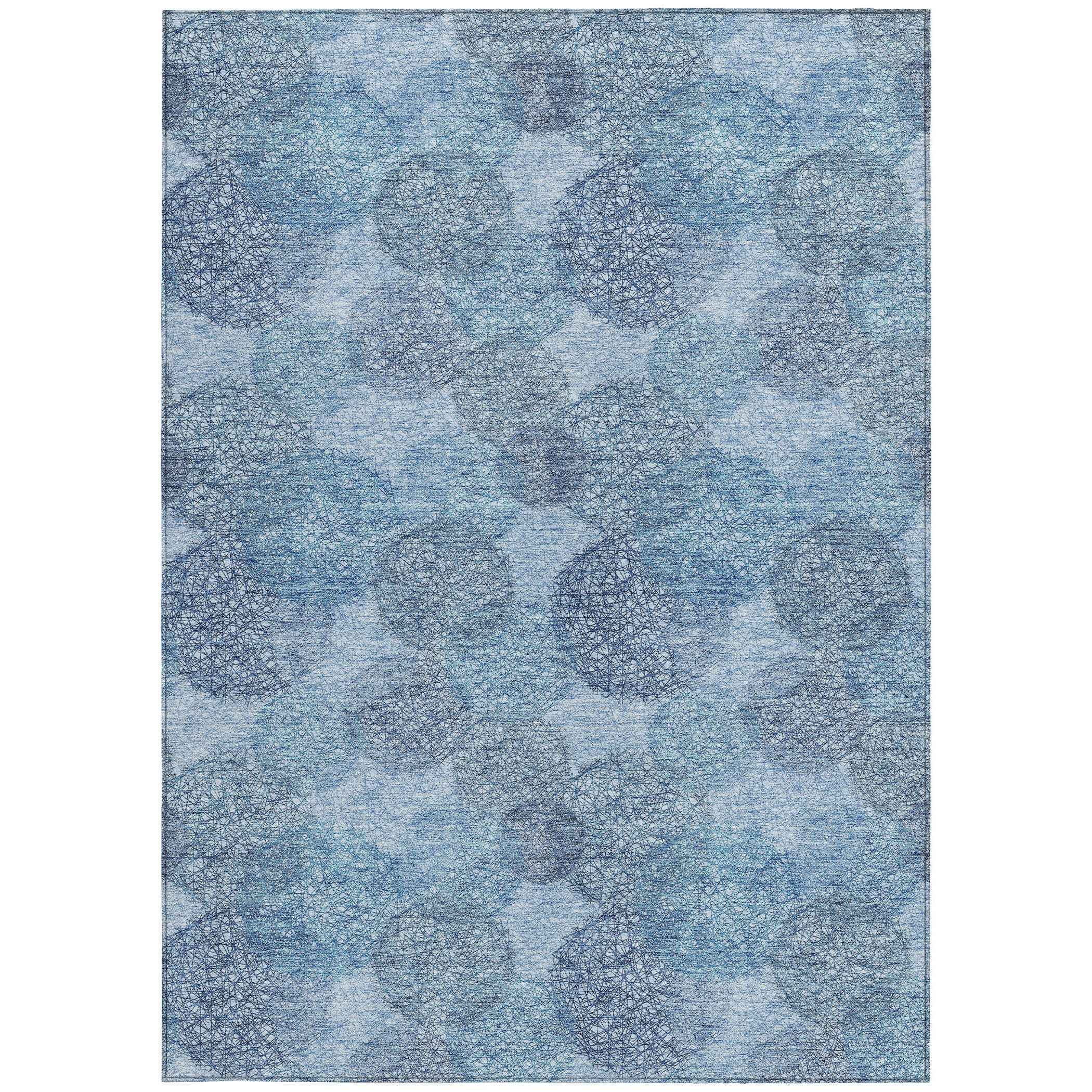9' X 12' Denim Blue Navy Blue And Ivory Polka Dot Washable Indoor Outdoor Area Rug