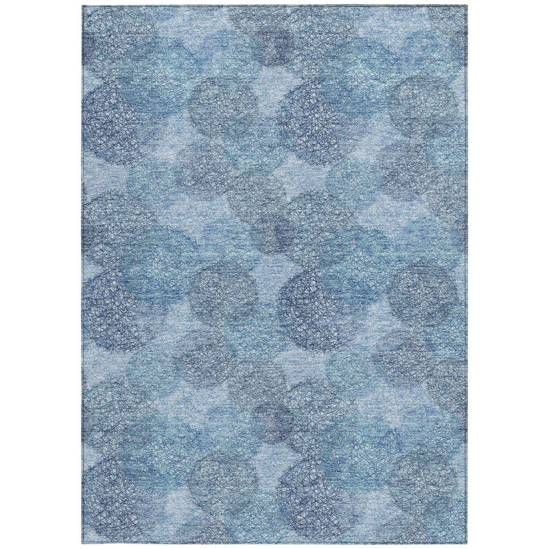 9' X 12' Denim Blue Navy Blue And Ivory Polka Dot Washable Indoor Outdoor Area Rug