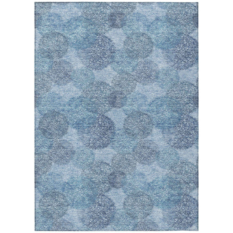 9' X 12' Denim Blue Navy Blue And Ivory Polka Dot Washable Indoor Outdoor Area Rug