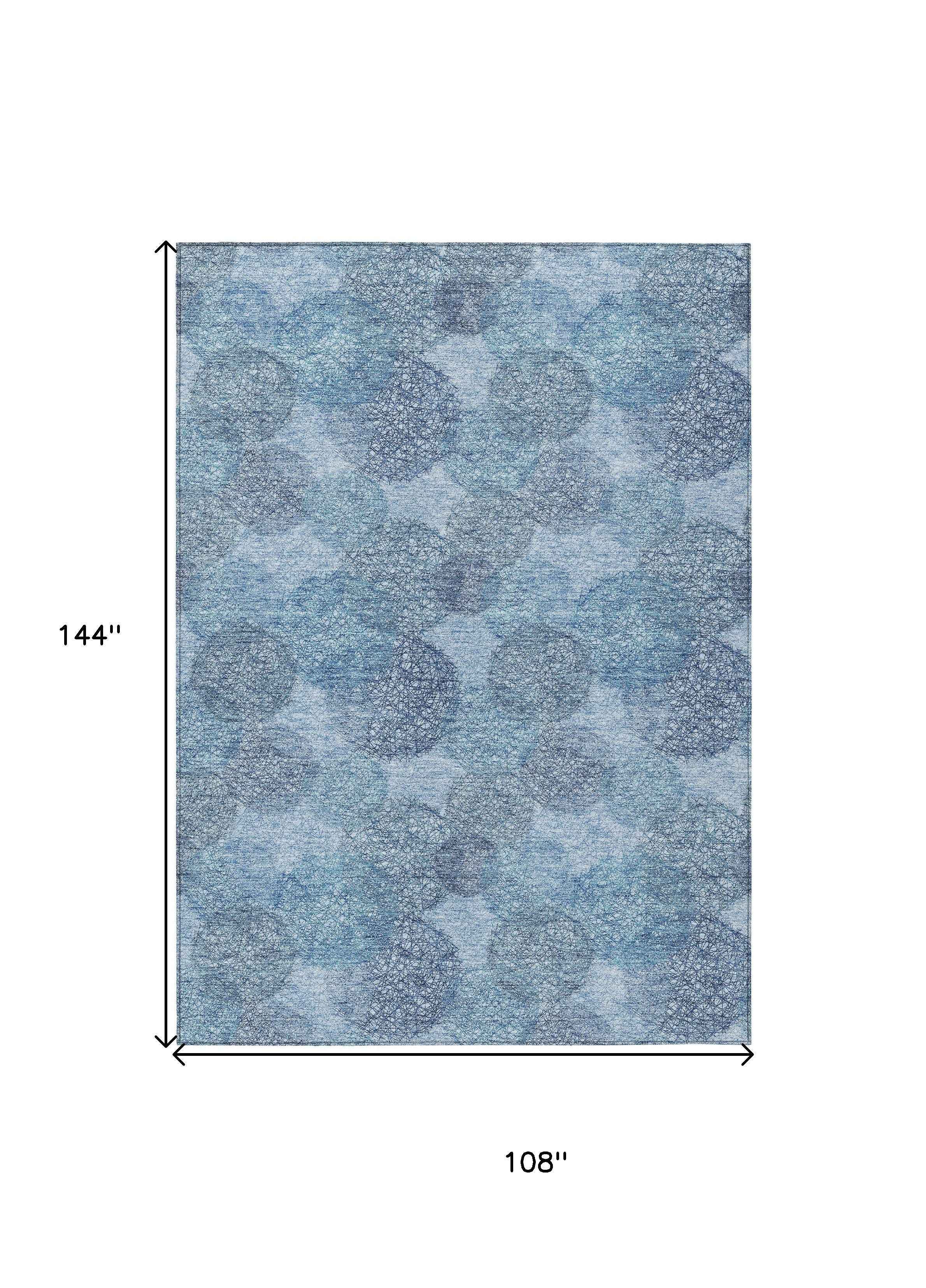 9' X 12' Denim Blue Navy Blue And Ivory Polka Dot Washable Indoor Outdoor Area Rug